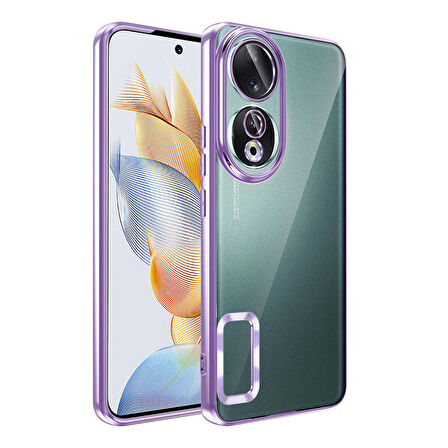 Huawei Honor 90 Uyumlu Kılıf Tek Kamera Çerçeveli Logo Gösteren Omega Kapak Lila