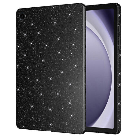 Samsung Galaxy Tab S9 Uyumlu Tablet Kılıfı Simli Parlak Görünümlü Tablet Koton Kılıf Siyah