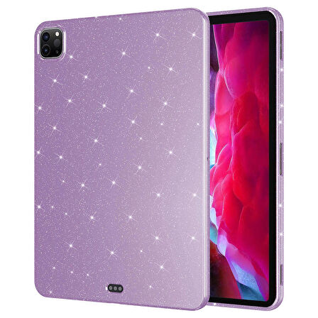 iPad Pro 11 2018 Uyumlu Tablet Kılıfı Simli Parlak Görünümlü Silikon Koton Kılıf Lila