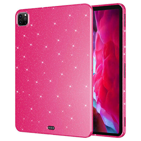 iPad Pro 11 2018 Uyumlu Tablet Kılıfı Simli Parlak Görünümlü Silikon Koton Kılıf Pembe Koyu