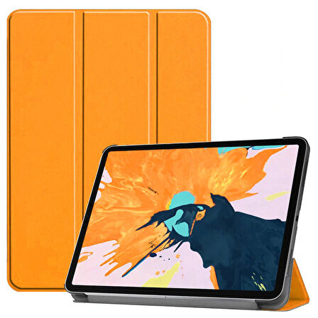 Apple iPad Air 11 2024 Uyumlu Tablet Kılıfı Suni Deri Katlanabilir Smart Cover Standlı Kılıf Turuncu