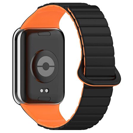 Xiaomi Mi Band 8 Pro Uyumlu Kordon Baklalı Tasarım Yumuşak Esnek KRD-105 Strap Kayış Siyah-Turuncu