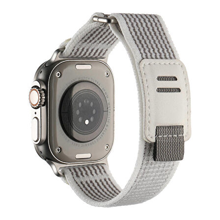 Apple Watch 3/4/5/6/7/8/9/ Se/ Ultra 42-44-45-49 Mm Uyumlu Kordon Hasır Yumuşak Kumaş Kayış KRD-106 Beyaz