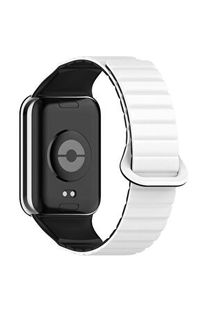 Xiaomi Redmi Watch 4 Uyumlu Kordon Silikon Baklalı Esnek Yumuşak Kayış KRD-105 Beyaz-Siyah