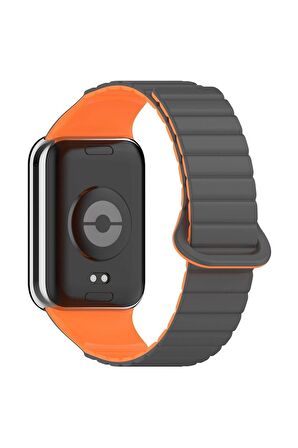 Xiaomi Redmi Watch 4 Uyumlu Kordon Silikon Baklalı Esnek Yumuşak Kayış KRD-105 Gri-Turuncu