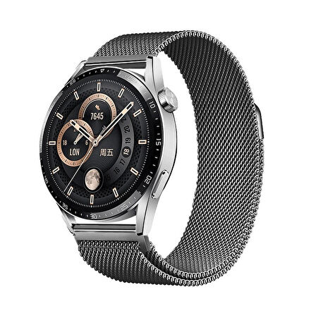 Huawei GT3 / GT3 PRO / GT3 PRO 46MM (22 MM) Uyumlu Kordon Hasır Metal Mıknatıslı Kayış Band-12 Gri