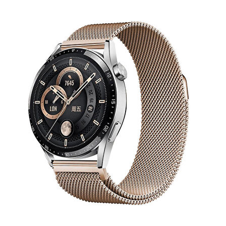 Huawei GT3 / GT3 PRO / GT3 PRO 46MM (22 MM) Uyumlu Kordon Hasır Metal Mıknatıslı Kayış Band-12 Rose Gold