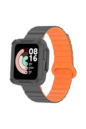 Xiaomi Redmi Watch 2 Uyumlu Kordon Silikon Baklalı Esnek Yumuşak Kayış KRD-105 Gri-Turuncu