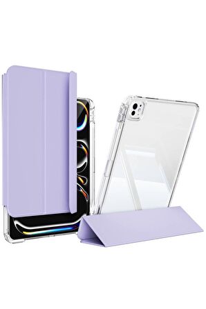 Apple iPad Pro 13 2024 Uyumlu Kılıf Magnetik Ayrılabilen Airbagli Sliding Ergonomik Tasarım Tablet Kılıfı Lavender