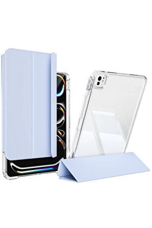 Apple iPad Pro 13 2024 Uyumlu Kılıf Magnetik Ayrılabilen Airbagli Sliding Ergonomik Tasarım Tablet Kılıfı Mavi Açık
