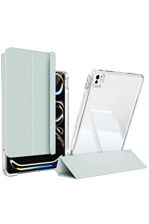 Apple iPad Pro 13 2024 Uyumlu Kılıf Magnetik Ayrılabilen Airbagli Sliding Ergonomik Tasarım Tablet Kılıfı Açık Yeşil
