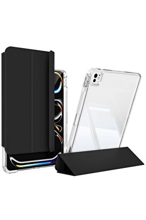 Apple iPad Pro 13 2024 Uyumlu Kılıf Magnetik Ayrılabilen Airbagli Sliding Ergonomik Tasarım Tablet Kılıfı Siyah