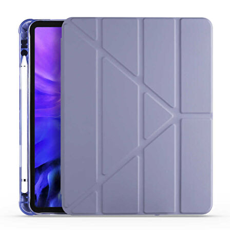 Apple iPad Air 11 2024 Uyumlu Tablet Kılıfı Tri Folding Kalem Bölmeli Standlı Katlanabilir Kılıf Siyah