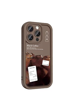 Apple iPhone 15 Pro Max Uyumlu Kılıf Kamera Korumalı Baskılı Şık Desenli Arka Yüzey Klas Kapak Koyu Kahve