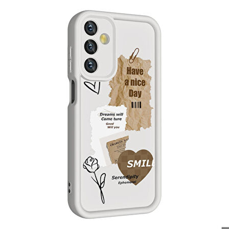 Samsung Galaxy A05S Uyumlu Kılıf Kamera Korumalı Baskılı Şık Desenli Arka Yüzey Klas Kapak Beyaz