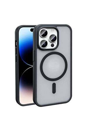 Apple iPhone 14 Pro Max Uyumlu Kılıf Magsafe Şarj Özellikli Mat Arka Yüzey Sio Kapak Siyah