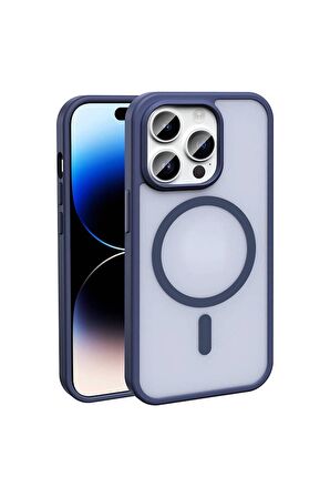 Apple iPhone 14 Pro Max Uyumlu Kılıf Magsafe Şarj Özellikli Mat Arka Yüzey Sio Kapak Lacivert