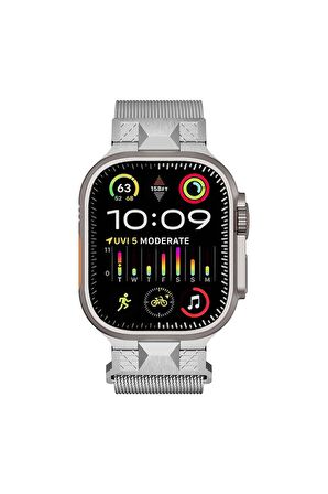 Apple Watch 3/4/5/6/7/8/9/ Se/ Ultra 42-44-45-49 Mm Uyumlu Kordon Hasır Metal Mıknatıslı Kayış KRD-107 Gümüş