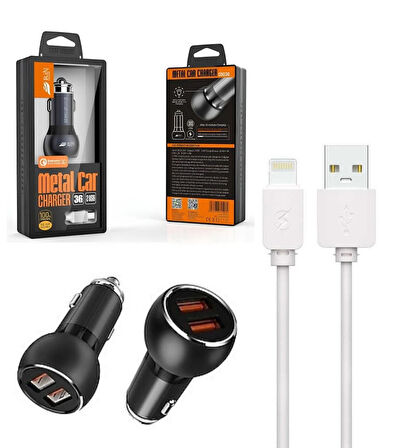 Araç Şarj Cihazı C503Q Lightning Hızlı Şarj Özellikli 36 W 2 USB - QC 3.0 Akıllı Metal Şarj Başlığı