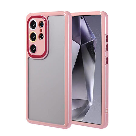 Samsung Galaxy S24 Ultra Uyumlu Kılıf Kamera Korumalı Renkli Kenar ve Çerçeve Tasarımlı Vitamin Kapak Mürdüm