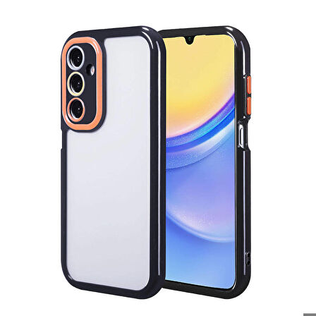 Samsung Galaxy A15 Uyumlu Kılıf Kamera Korumalı Renkli Kenar ve Çerçeve Tasarımlı Vitamin Kapak Siyah