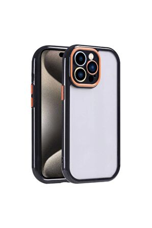 Apple iPhone 15 Pro Uyumlu Kılıf Kamera Korumalı Renkli Kenar ve Çerçeve Tasarımlı Vitamin Kapak Siyah