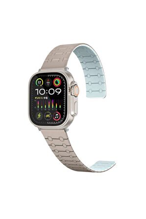 Apple Watch 3/4/5/6/7/8/9 Se 42-44-45 Mm Uyumlu Kordon Çizgili Desenli Silikon Kayış KRD-111  Haki