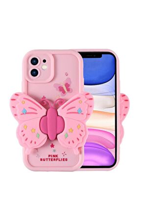 Apple iPhone 11 Uyumlu Kılıf Kamera Korumalı Kabartmalı Yaz Figür Tasarımlı Kapya Kapak Pembe Açık