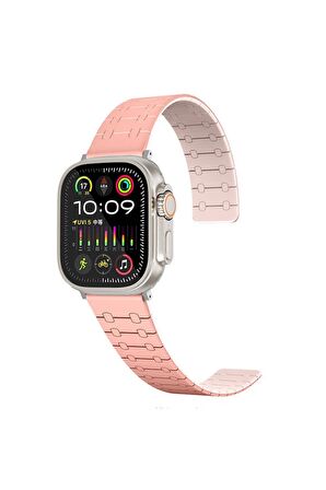 Apple Watch 3/4/5/6/7/8/9 Se 42-44-45 Mm Uyumlu Kordon Çizgili Desenli Silikon Kayış KRD-111  Pembe
