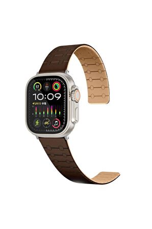 Apple Watch 8 Ultra 49 Mm Uyumlu Kordon Çizgili Desenli Silikon Kayış KRD-111 Kahverengi