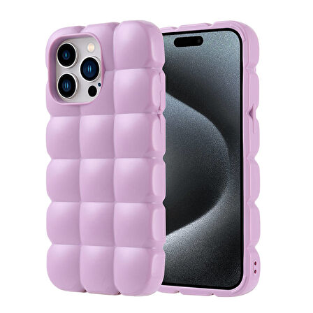 Apple iPhone 15 Pro Max Uyumlu Kılıf Parlak Esnek Kabartmalı Dom Dom Kapak Lila
