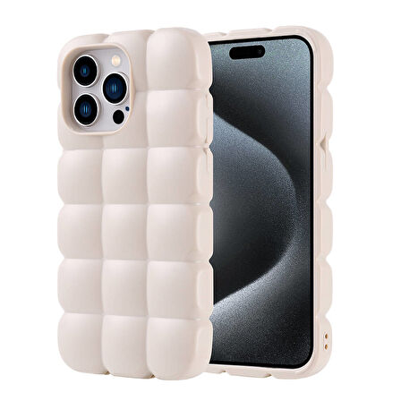 Apple iPhone 15 Pro Max Uyumlu Kılıf Parlak Esnek Kabartmalı Dom Dom Kapak Beyaz