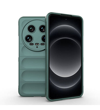 Xiaomi Mi 14 Ultra Uyumlu Kılıf Esnek TPU Oyuklu Arka Yüzey Tasarımlı Zore Etnik Silikon Kapak Koyu Yeşil