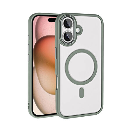 Apple iPhone 16 Plus Uyumlu Kılıf Wireless Şarj Özellikli Zore Krom Magsafe Silikon Kapak Titanyum-Gri