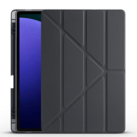 Samsung Galaxy Tab S10 Plus Uyumlu Kılıf Zore Tri Folding Kalem Bölmeli Standlı Kılıf Siyah