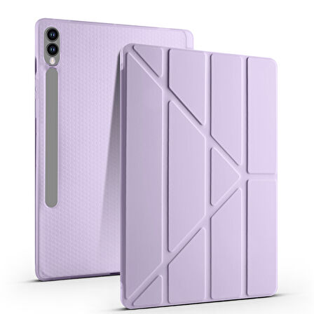 Samsung Galaxy Tab S9 FE Plus Uyumlu Tablet Kılıfı Tri Folding Kalem Bölmeli Kılıf