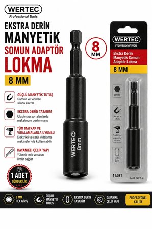 Ekstra Derin Manyetik Somun Adaptör Lokma 8 mm 1 Adet Gönderilir