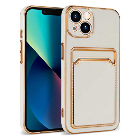 iPhone 13 Kılıf Kartlıklı Kamera Korumalı Altın Kenar Tasarım Silikon