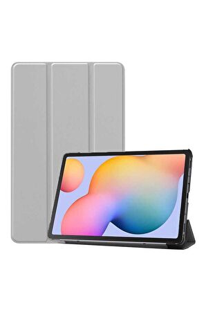 Samsung Galaxy Tab S6 Lite P610 Uyumlu Tablet Kılıfı Smart Cover Standlı Kılıf Gri