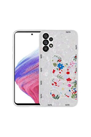 Samsung Galaxy A13 4G Uyumlu Kılıf Desenli Sert Silikon Mumila Kapak White Rabbit