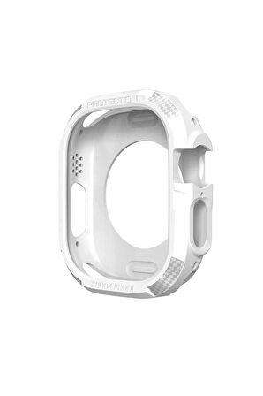 Apple Watch Ultra 49 Mm Uyumlu Carbon Kasa Koruyucu Darbe Emici Tasarım Protective Tam Koruma Gard17 Beyaz