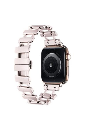 Apple Watch 3/4/5/6/7/8/9 Se 38-40-41 Mm Uyumlu Kordon Metal Paslanmaz Şerit Parçalı Kayış KRD-96 Starlight