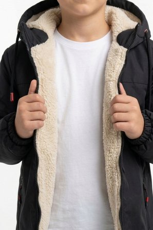 Erkek Çocuk Kürklü Çıkarılabilir Kapüşonlu Oversize Kışlık Mont KM4030