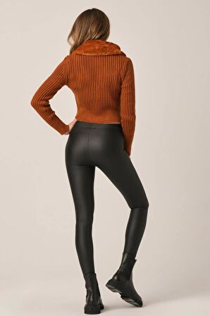 Mary Lux Deri Görünümlü İnce Parlak Tayt