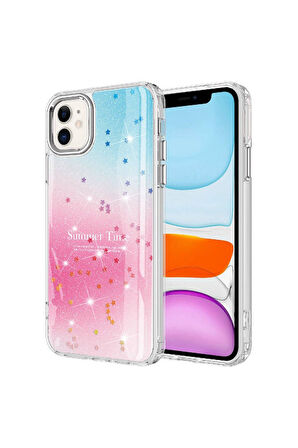 Apple iPhone 11 Uyumlu Kılıf Simli Desenli Parlak Zore Task Kapak Pembe