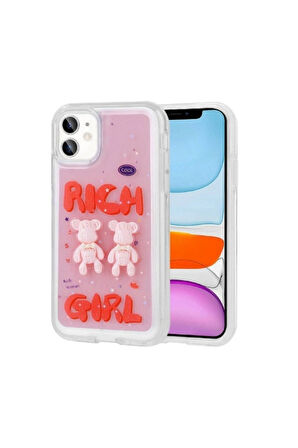 Apple iPhone 11 Uyumlu Kılıf Kabartma Figürlü Parlak Zore Minimini Silikon Kapak Kırmızı