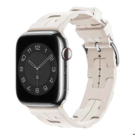 Apple Watch 38mm Uyumlu Kordon Silikon Yumuşak Esnek Metal Klipsli KRD-92 Kayış Starlight