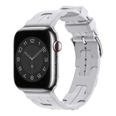 Apple Watch 42mm Uyumlu Kordon Silikon Yumuşak Esnek Metal Klipsli KRD-92 Kayış Mavi Açık
