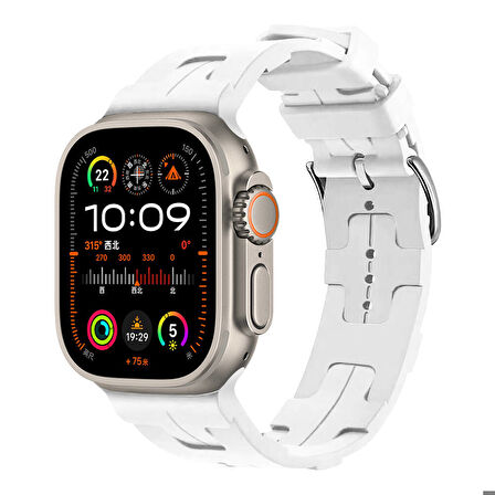 Apple Watch Ultra 49mm Uyumlu Kordon Silikon Yumuşak Esnek Metal Klipsli KRD-92 Kayış Beyaz