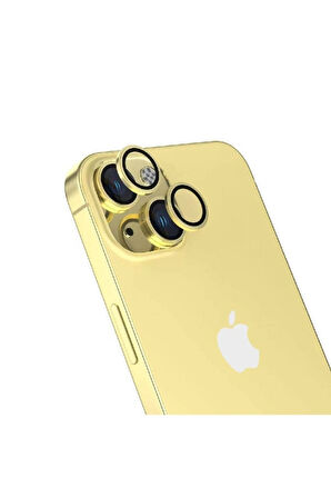 Apple iPhone 15 Plus Uyumlu Zore CL-15 Parmak İzi Bırakmayan Anti-Reflective Kamera Lens Koruyucu Sarı